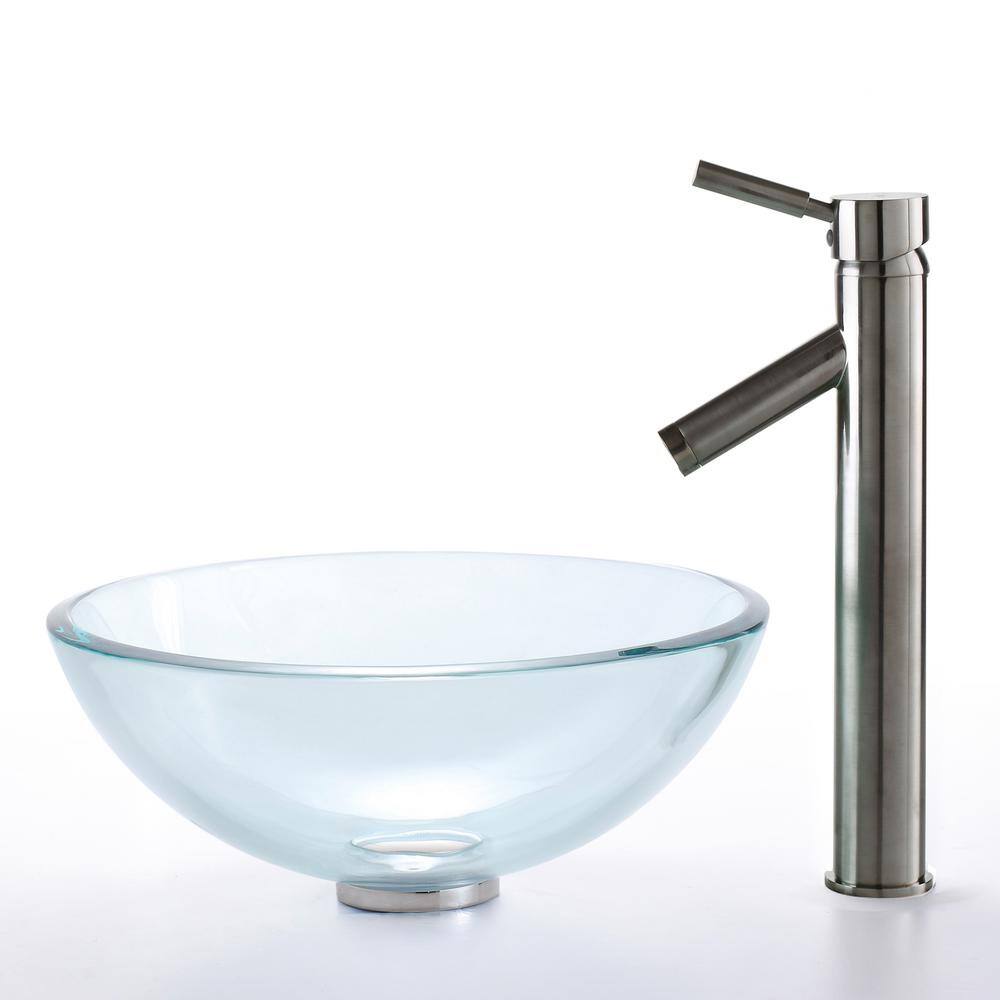 14 Inch Clear Glass Round Vessel Sink