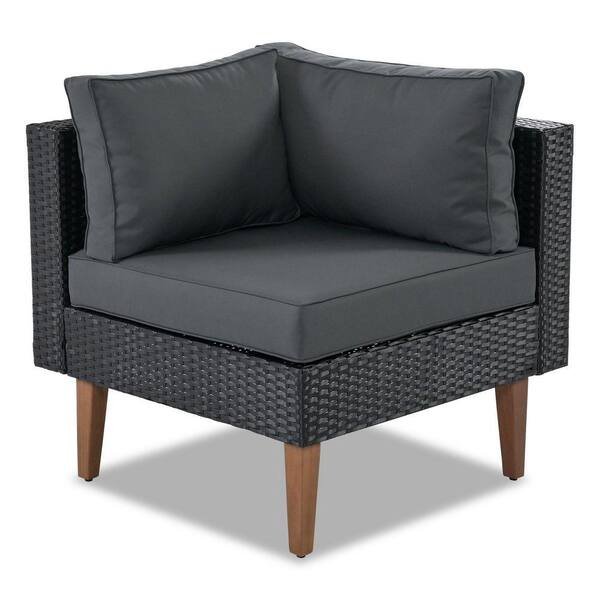 Black 4-Piece Wicker Outdoor Sectional Set, Patio Sofa Set with