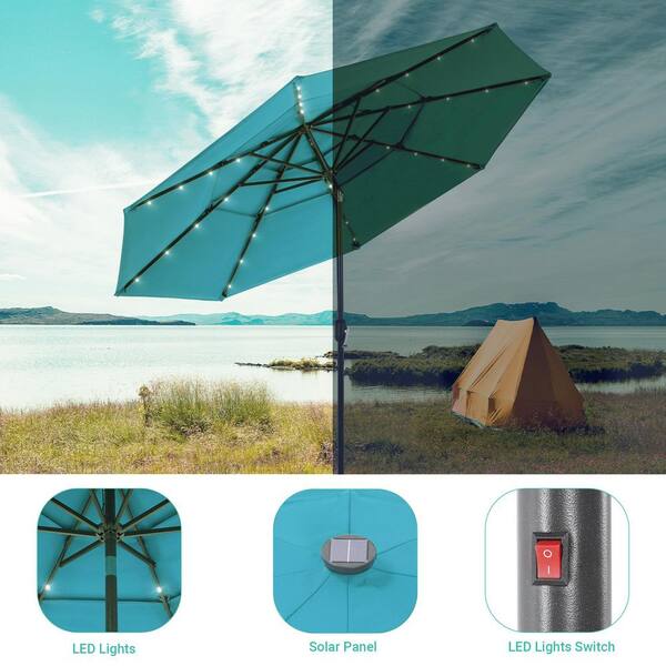 led tilt patio umbrella The 12 x 9 ft rectangular canopy fits standard rectangular dining tables 9ft Solar Patio Umbrella With
