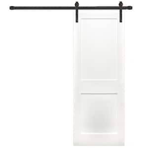 30 in. x 80 in. Shaker 2-Panel Unfinished Solid Core Primed PineWood Interior Sliding Barn Door with Bronze Hardware Kit