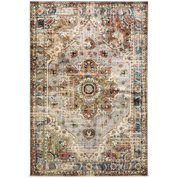 AVERLEY HOME Jayson Grey/Rust 8 ft. x 10 ft. Distressed Medallion Area Rug