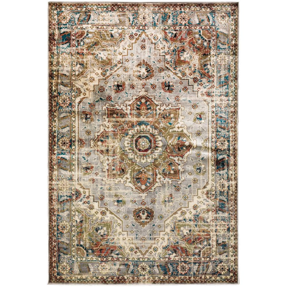 Jayson Grey/Rust 5 ft. x 7 ft. Distressed Medallion Area Rug