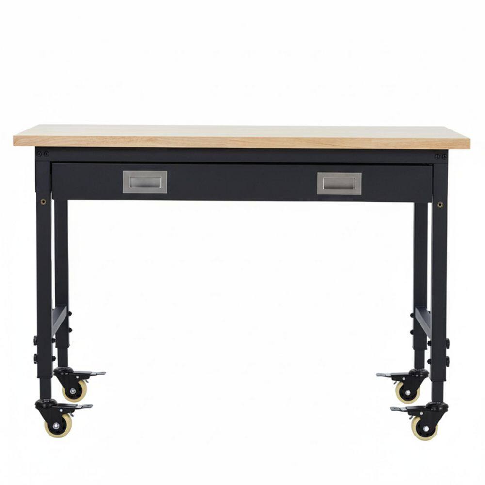 Heavy Duty 60 in. W x 22 in. D Black Steel Mobile Workbench with Rubberwood Top and Drawer, AC Outlets and USB Ports price history on PriceWatchPro