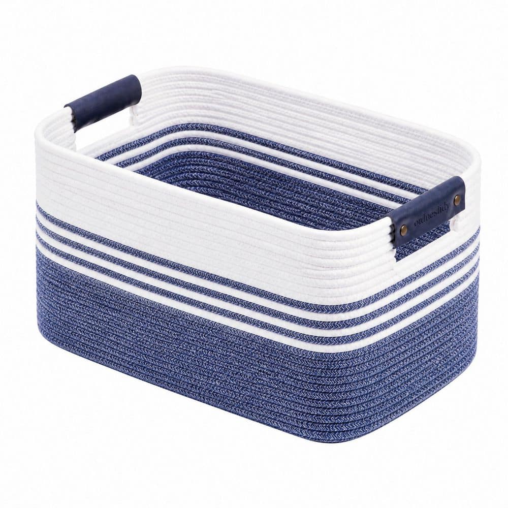 Denim Blue 20.9 in. x 11.4 in. Cotton Decorative Basket, 15.4 Gal., Boho-Style Foldable Woven Storage Basket price history on PriceWatchPro