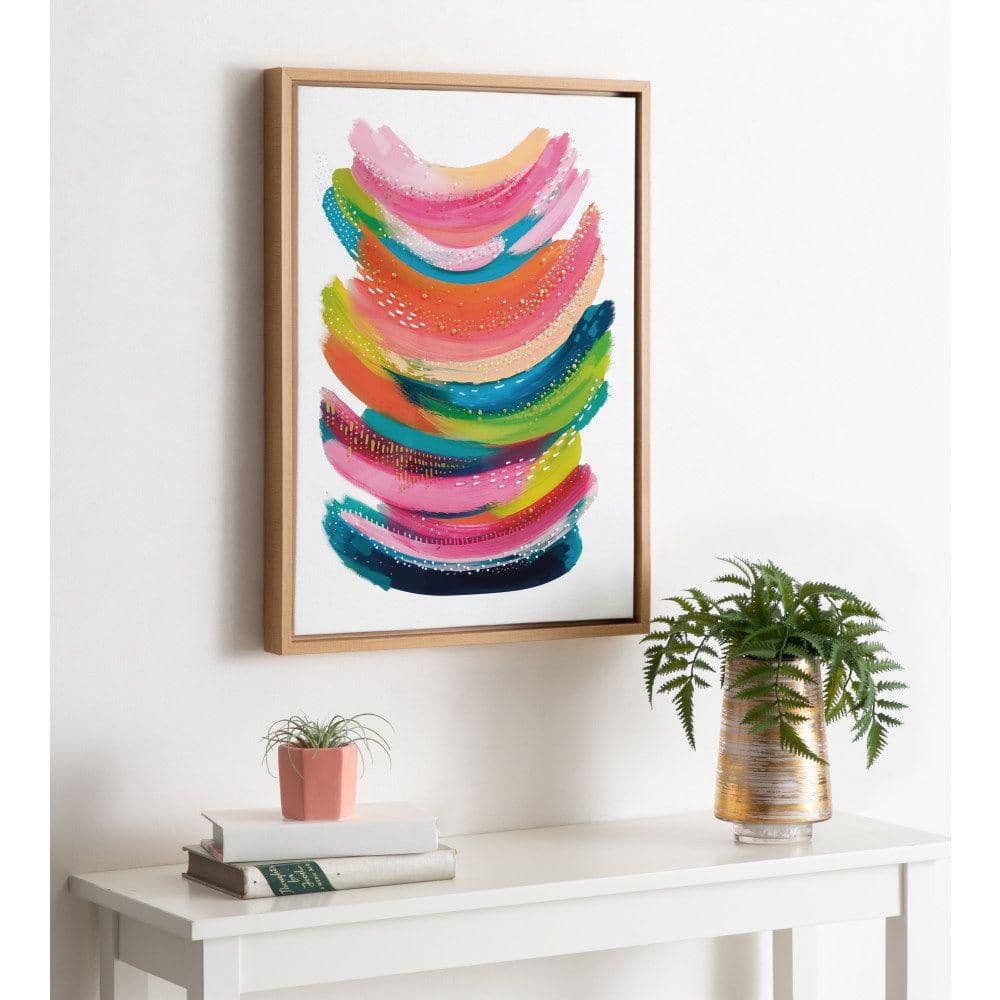 Bright Abstract Colorful Brushstrokes Canvas Wall Art, 18x24 Natural