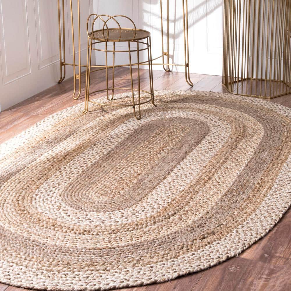 Handmade Black Braided Oval Jute Area Rug, 5' x 8'