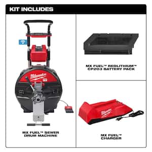 MX Fuel Lithium-Ion Cordless Sewer Drum Machine Kit with Cable Head Attachment Kit