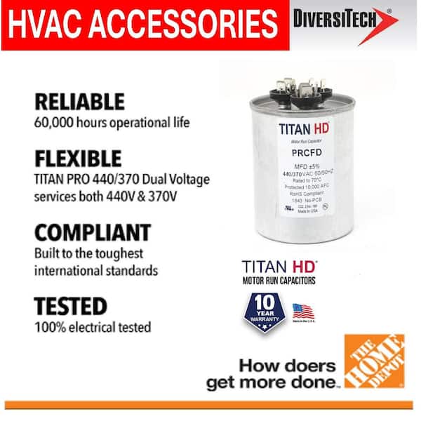 TITAN HD 55 Plus 5 MFD, 440-Volt/370-Volt Dual Voltage Round Run Capacitor