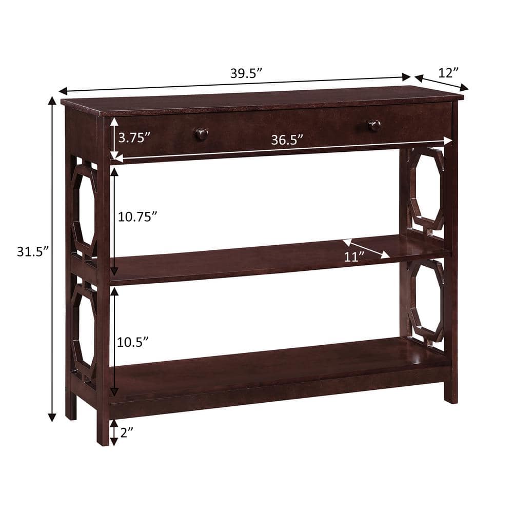 Omega 39.5 in. Espresso Rectangle Wood Top 1 Drawer Console Table with Shelves
