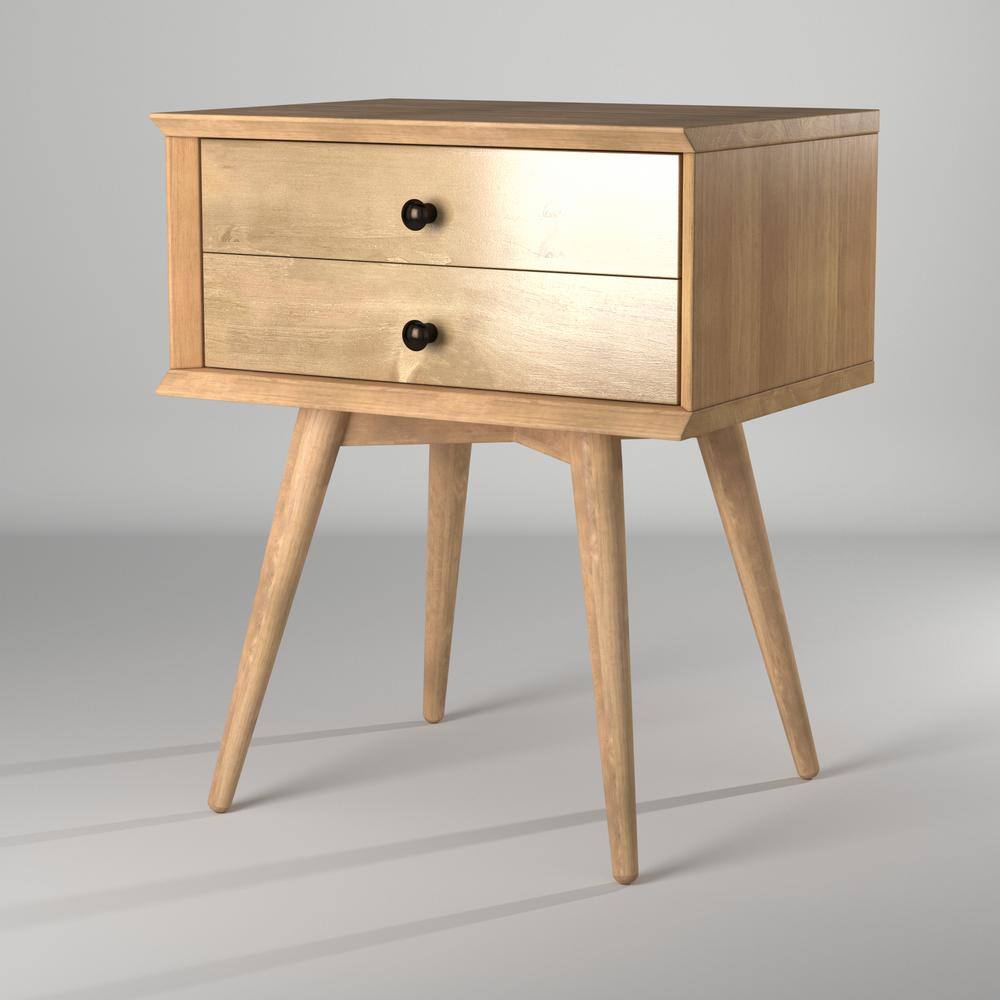 Scandinavian Oak Solid Wood 2-Drawer Mid-Century Nightstand