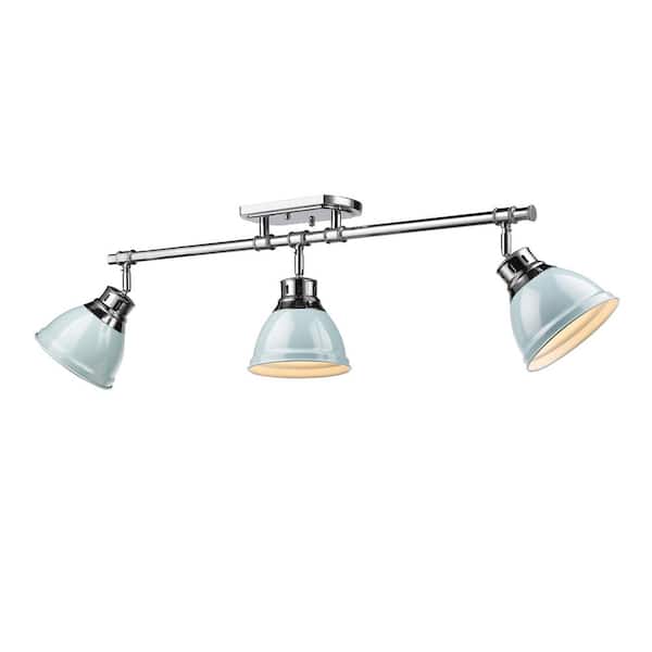Golden Lighting Duncan 6.5 in. 3-Light Chrome Semi-Flush Mount with Green Shade and No Bulbs Included