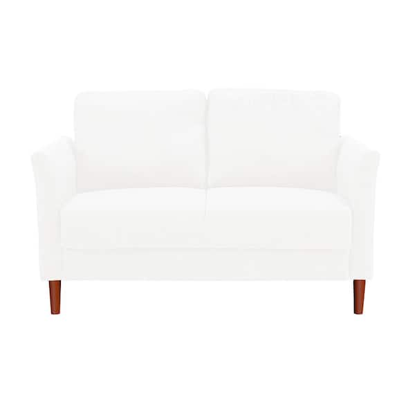 HOMESTOCK White Linen Loveseat, Mini Sofa Loveseat, Small Sofa with Flared Arms, 2-Seater Loveseat, RV Couch, Sofa for Apartments