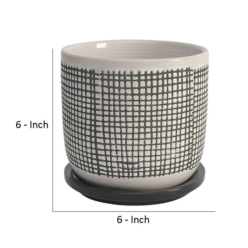 Classic Gray and White Ceramic Planter with Mesh Design, 6"