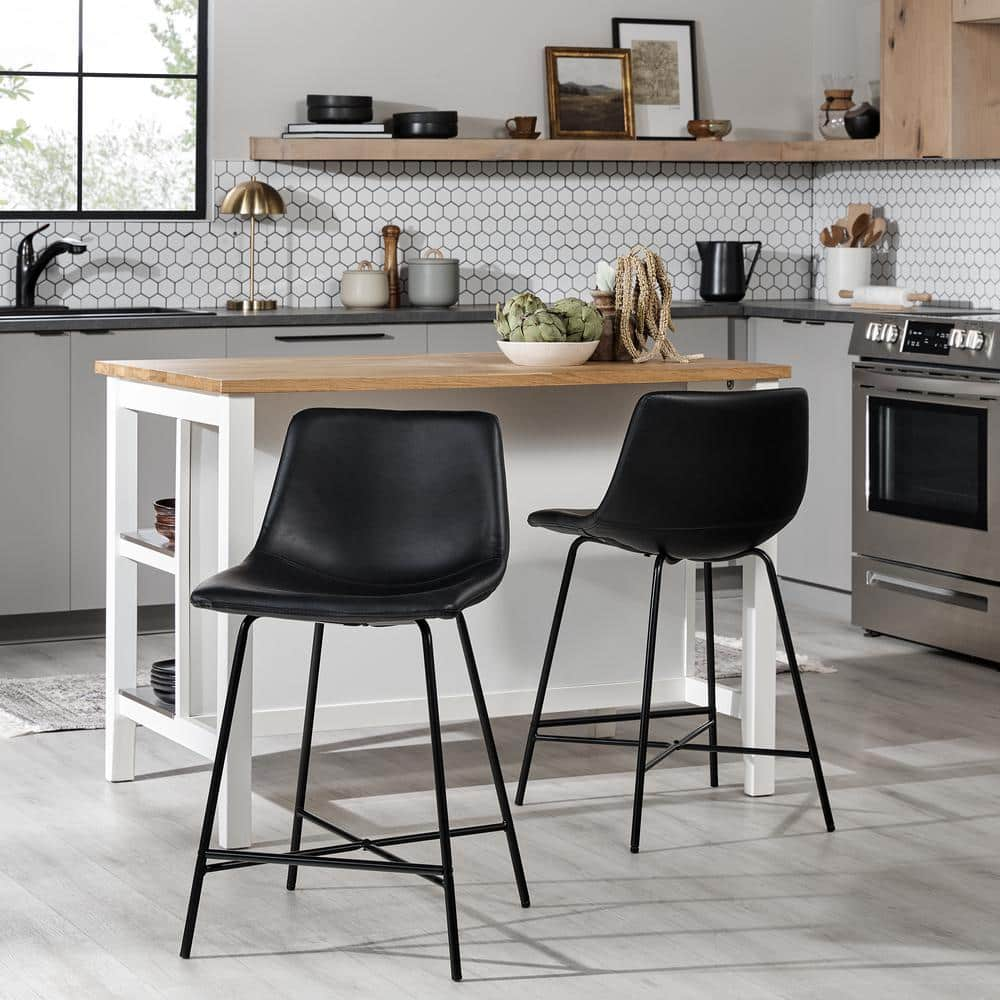 Welwick Designs Modern 24 in. Black Low Back Metal Counter Stool Faux ...