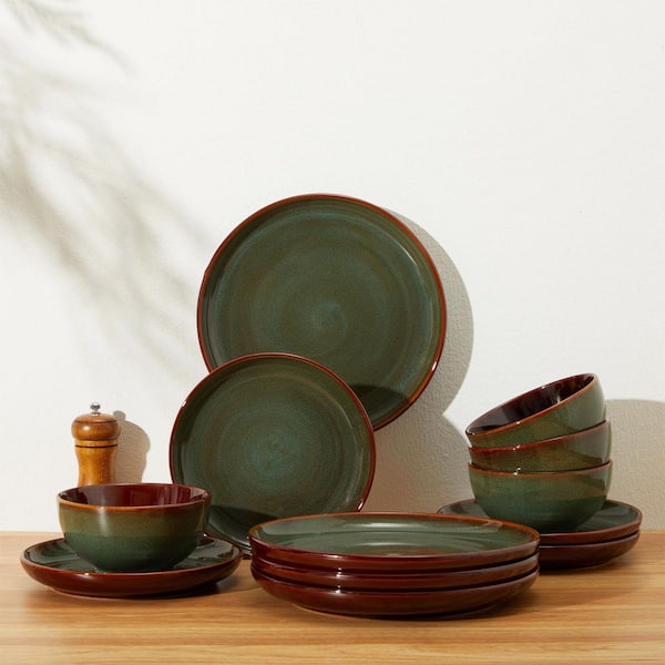 24-Piece Ceramic Plates and Bowls Set, Microwave and Dishwasher Safe Kitchen Dishes for 8 Person