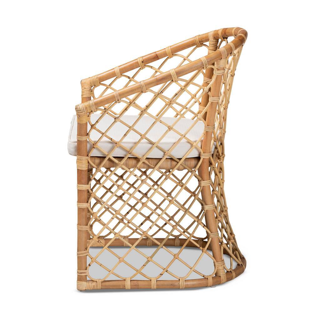 Serene Bohemian White Fabric and Natural Rattan Dining Chair