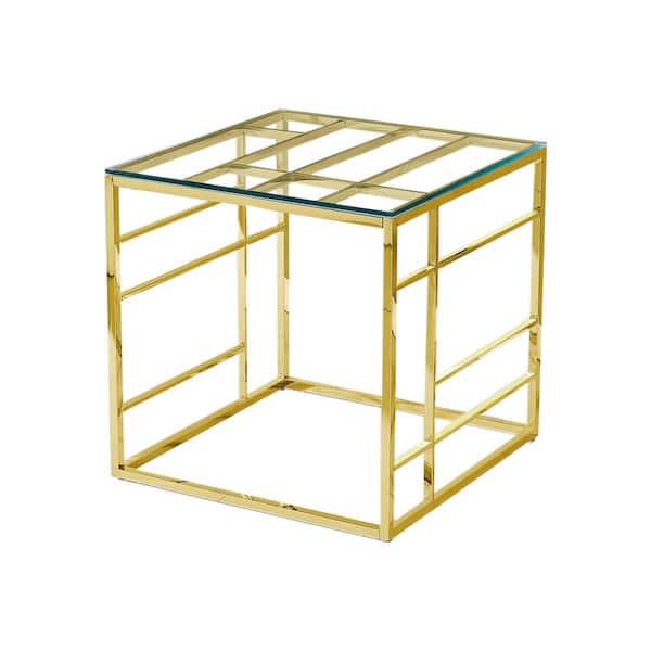 Best Master Furniture Mason 22 in. Stainless Steel with Glass Square End Table Gold