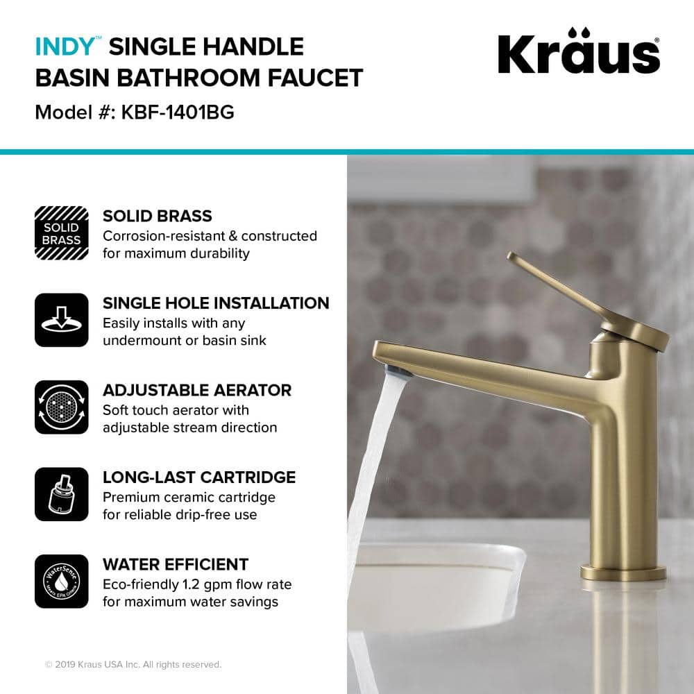 Brushed Gold Stainless Steel Single Hole Bathroom Faucet