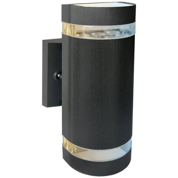 Sunlite 2-Light Black Up Down Aluminum Steel Cylinder LED Outdoor Wall Lantern Sconce, Color Tunable 3000K 4000K 5000K (1-Pack)