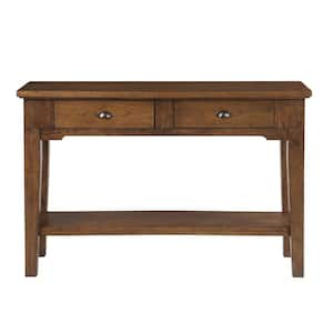 Ora 56 in. Warm Walnut Standard Rectangle Wood Console Table with 2-Drawers