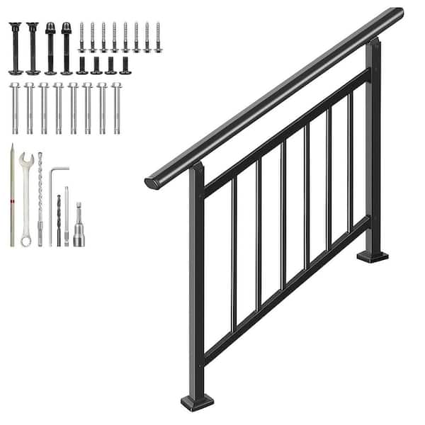 Adjustable Wrought Iron 2 in 1 Stair Handrail and Horizontal Railing Kit Black Outdoor Steps Deck Porch Hand Rails