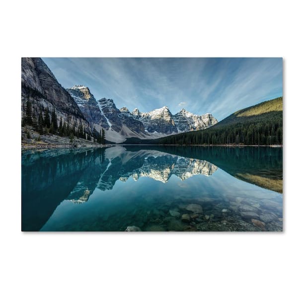 Trademark Fine Art Moraine Lake Reflection by Pierre Leclerc Floater Frame Nature Print Hidden Frame Wall Art 12 in. x 19 in.