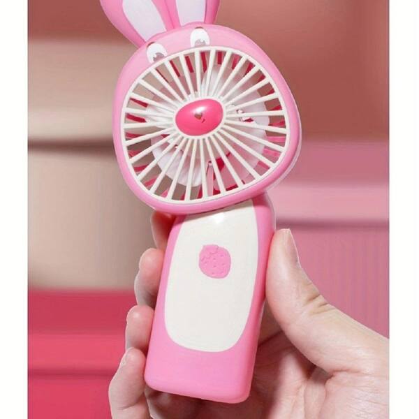 Adrinfly - Cartoon Rabbit Battery Operated 3 in. 1 fan speeds Desk Fan in Pink, USB Rechargeable, Cool Wind And Low Noise
