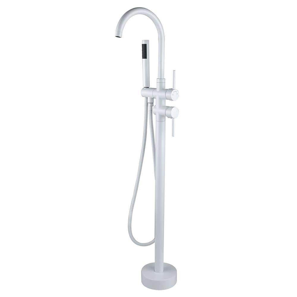 2-Handle Claw Foot Freestanding Tub Faucet with Hand Shower in. White