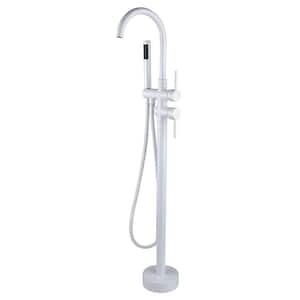 2-Handle Claw Foot Freestanding Tub Faucet with Hand Shower in. White