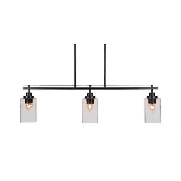 Unbranded Monroe 3-Light, Matte Black Billiard Light, Any room with 4 in. Clear Bubble Glass Shades no bulbs included