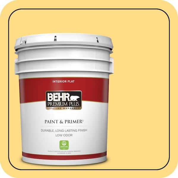BEHR PREMIUM PLUS 5 gal. #340B-5 Yellow Brick Road Flat Low Odor Interior Paint & Primer