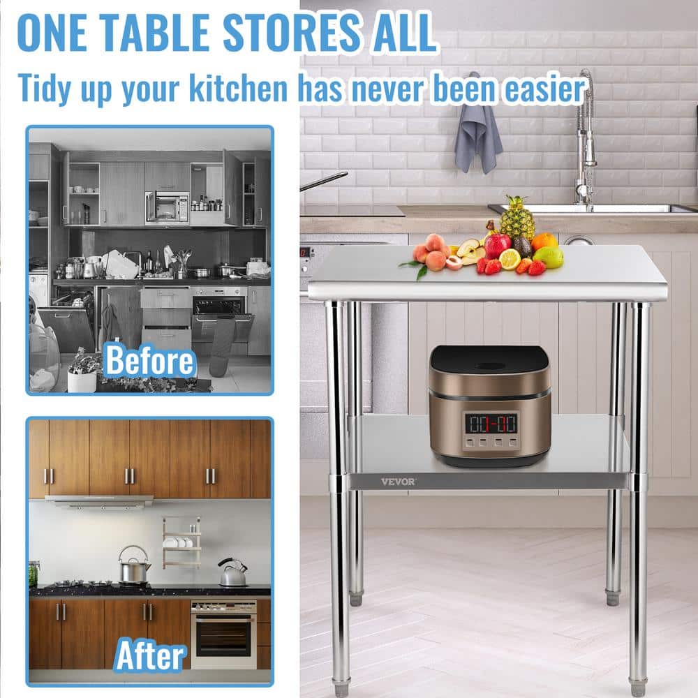 Heavy Duty Stainless Steel Kitchen Prep Table with Adjustable Undershelf