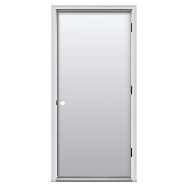 36 in. x 80 in. Left-Hand Outswing Flush Classic Primed Fiberglass Prehung Front Door on 4-9/16 in. Frame, Single Bore