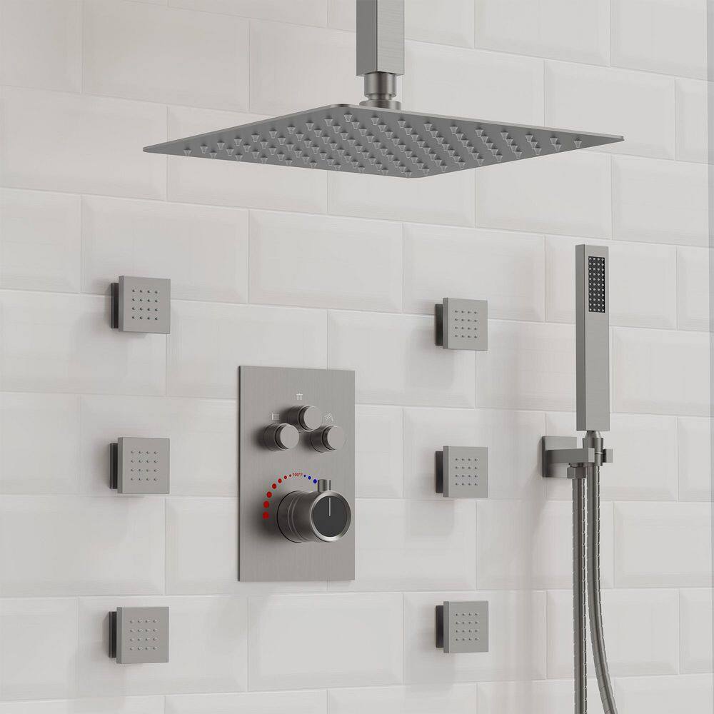 MultiplePress Dual 7-Spray Ceiling Mount 12 in. Square Fixed and Handheld Shower Head 2.5 GPM in Brushed Nickel price history on PriceWatchPro