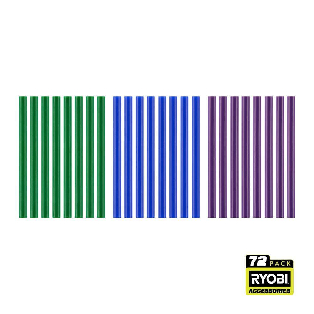 RYOBI 72PC Mini Color Glue Sticks (Green, Blue, Purple)