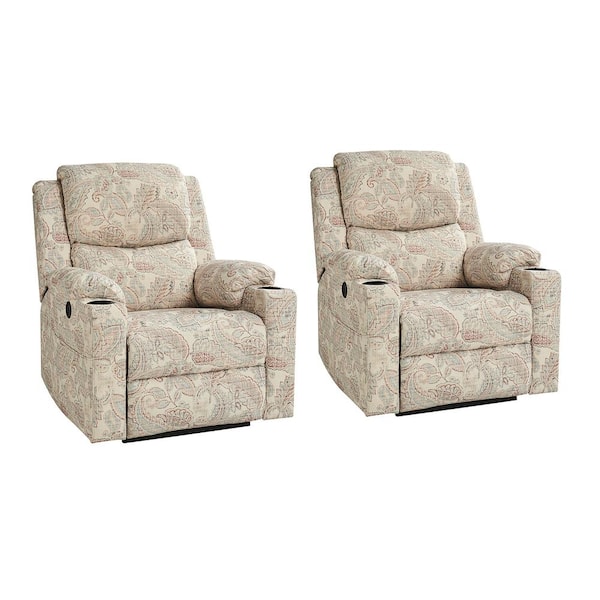 JAYDEN CREATION Lorenz Paisley Traditional Dual Motor Lift Assist Recliner with Massage and Heat (Set of 2)