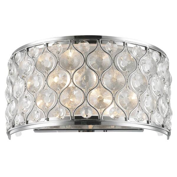 Worldwide Lighting Paris 2-Light Polished Chrome with Clear Crystal Wall Sconce