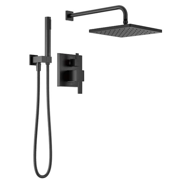 Modern 1-Handle Shower Trim Kit with Hand Shower in Matte Black (Valve Not Included)