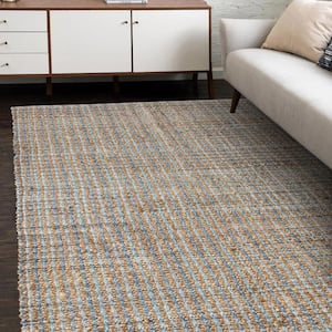 Contemporary Blue/Tan 5 ft. x 7 ft. 9 in. LR03305 Natural Jute Blend Indoor Area Rug