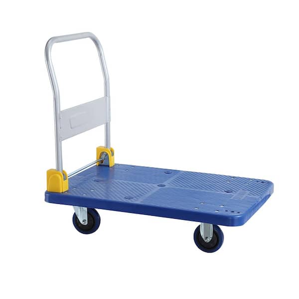 Blue 880 lb. D-Handle Foldable Push Hand Truck with 360-Degree Swivel Wheels for Loading and Storage