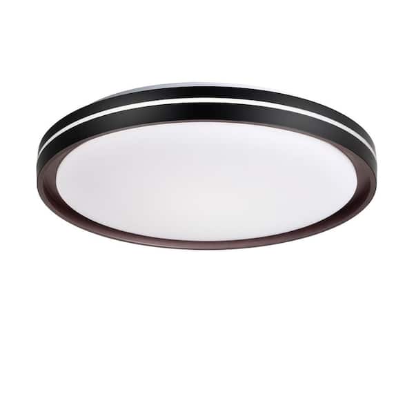 Staykiwi 15.74 in. 24-Watt Modern Matte Black Integrated LED Flush Mount with White Acrylic Shade