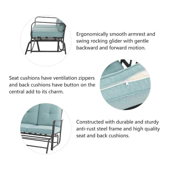 Glitzhome Metal Outdoor Patio Loveseat Glider Chair in Blue Cushion  GH2007100008 - The Home Depot