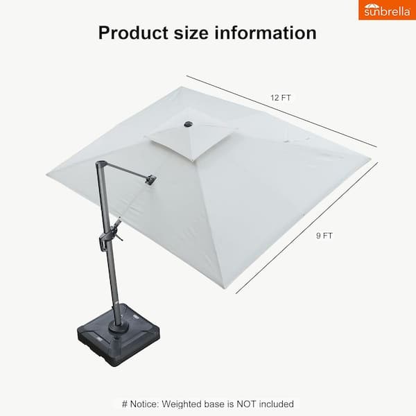 9 ft. x 12 ft. Sunbrella Double Top Outdoor Aluminum 360° Rotation Cantilever Patio Umbrella in White, with Base
