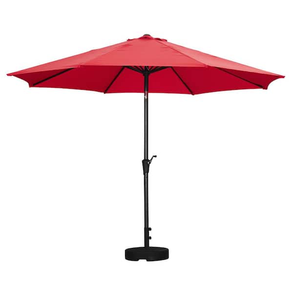 OVASTLKUY 11 ft. Market Outdoor Patio Umbrella with Push Button Tilt and Crank in Red with Base