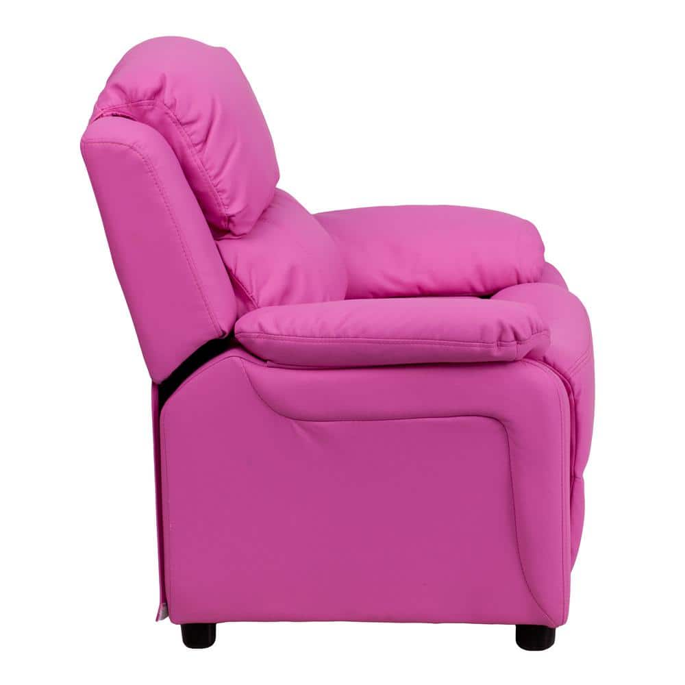 Kids Hot Pink Microfiber Recliner with Storage Arms