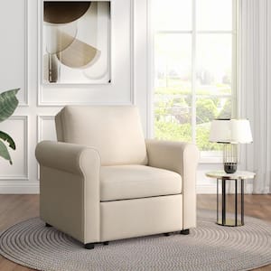 66 in. W Beige Linen Adjust Backrest  3-in-1 Sofa Bed Chair