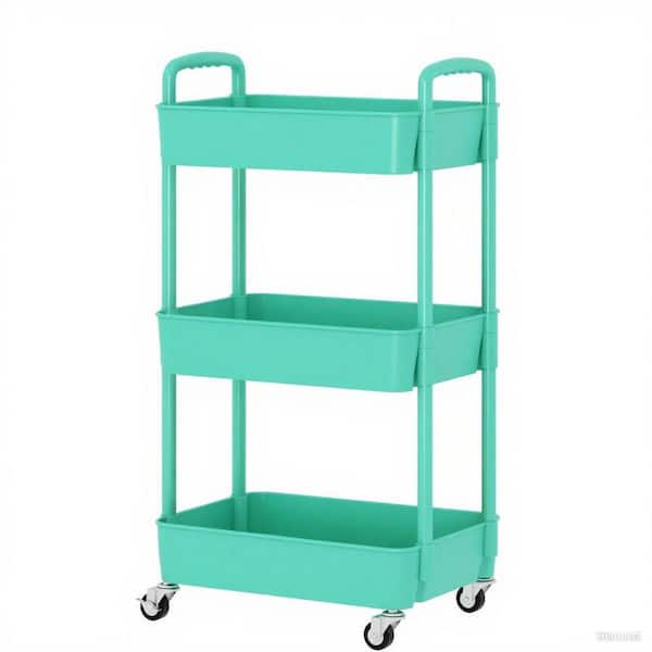 3-Tier Green Plastic 15.35 in. Rolling Moveable Kitchen Cart with Handle Multi-Functional Storage for Kitchen