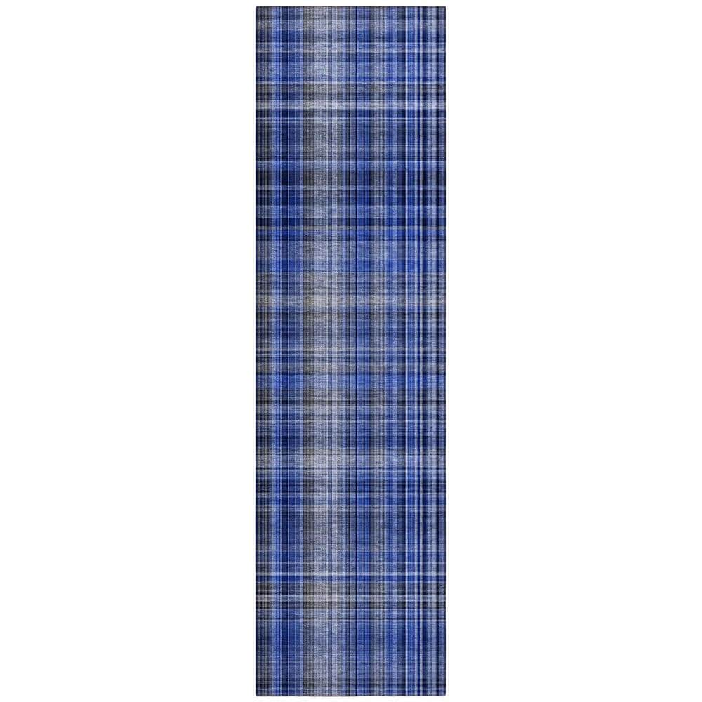 Navy Blue 2 ft. x 8 ft. Woven Plaid Runner Indoor/Outdoor Area Rug price history on PriceWatchPro