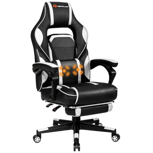 Costway White Vinyl Seat Massage Gaming Chairs with Arms