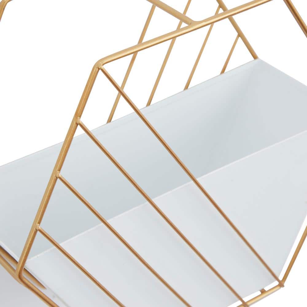 Chic Brassy Gold & White Iron Wall Planter, Medium 12" Rectangle
